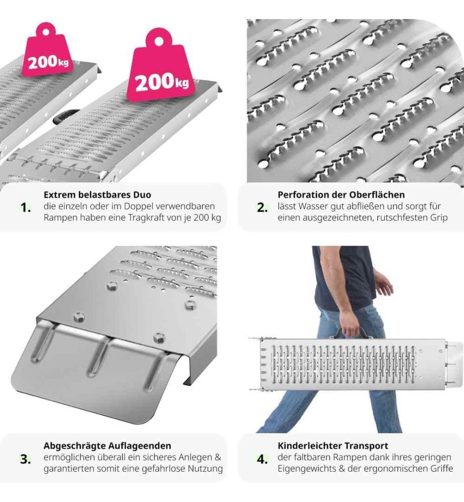 Rampes d'accès Björn, Lot de 2, Pliables, Capacité de poids 400 kg - 186 cm