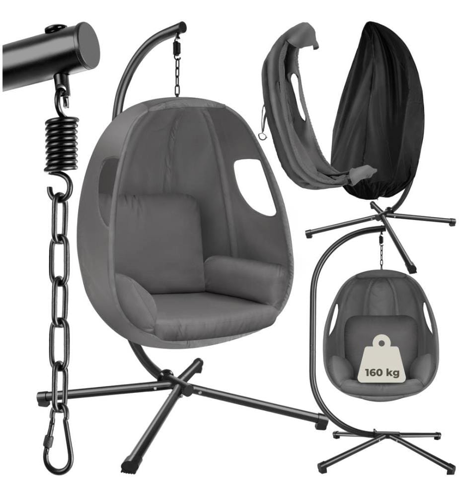Fauteuil suspendu Anika avec Support et Coussin 160kg - gris anthracite