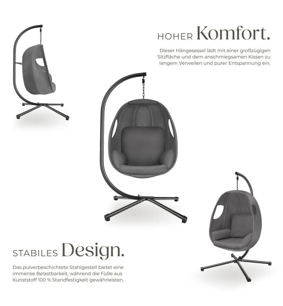 Fauteuil suspendu Anika avec Support et Coussin 160kg - gris anthracite