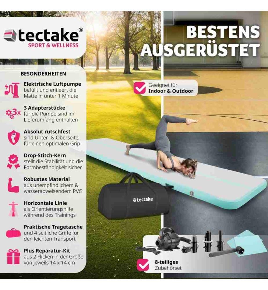 Aufblasbare Trainingsmatte AirFlexy mit elektr Luftpumpe - graublau