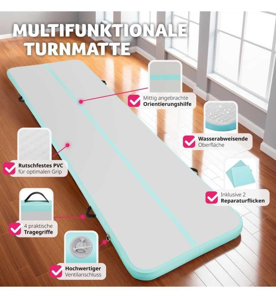 Aufblasbare Trainingsmatte AirFlexy mit elektr Luftpumpe - graublau