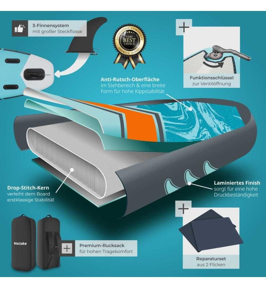 Planche de stand-up paddle Zenon, 2 en 1, gonflable, kit complet - turquoiseorange