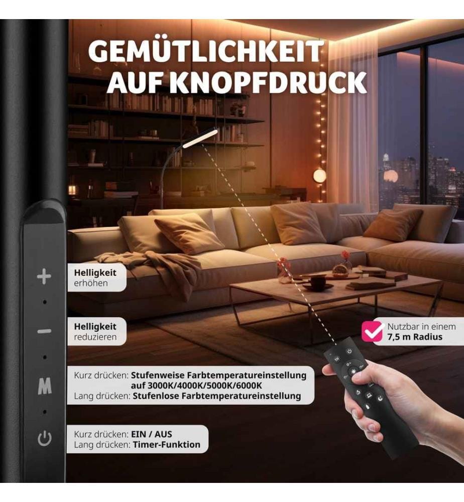 Lampe de sol Prisma LED, 5 modes d'éclairage, 12 W, dimmable - noir