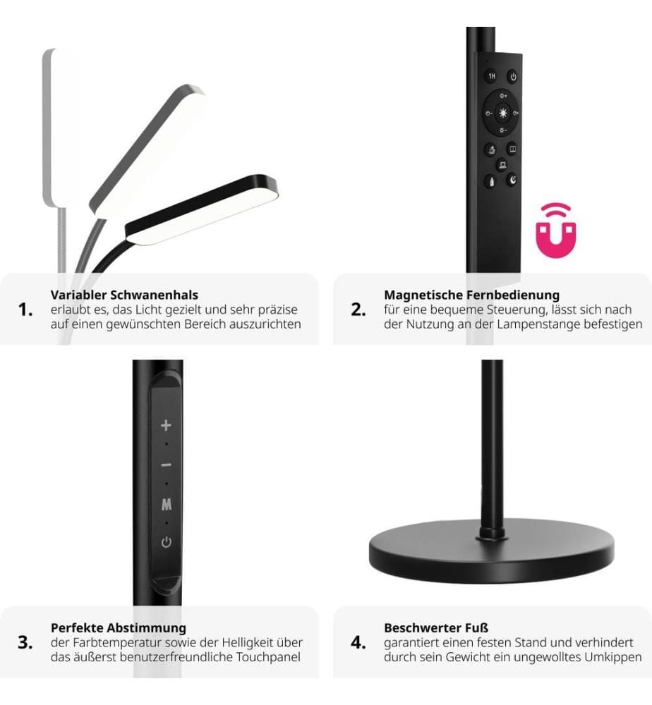 Lampe de sol Prisma LED, 5 modes d'éclairage, 12 W, dimmable - noir