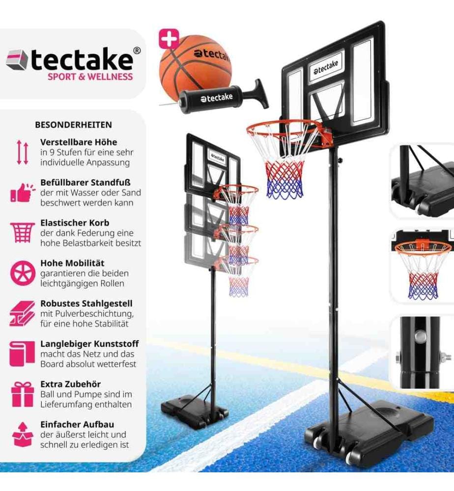 Canestro Dirk, altezza 230 - 305 cm, con pallone e pompa - nero