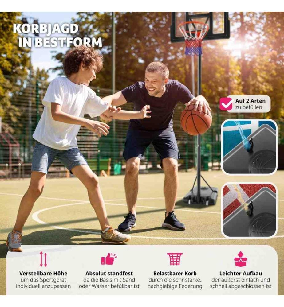 Canestro Dirk, altezza 230 - 305 cm, con pallone e pompa - nero