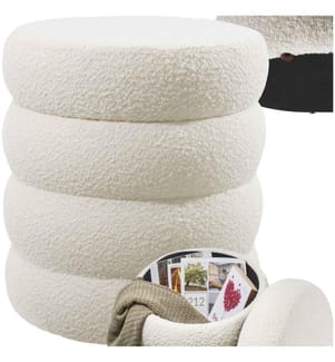 Sitzhocker Altu, gepolstert, Stauraum - Bouclé creme-weiss