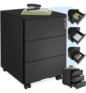 Chest of Drawers Magna - 3 locking drawers, powder-coated steel, 39 x 45 x 55 cm - black