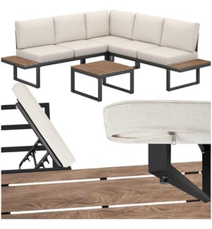 Garden Furniture Set Eliar - corner sofa with table, aluminium frame, thick cushions - black