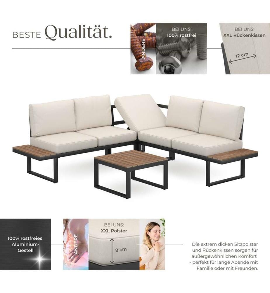 Set salottino da giardino Eliar, 4 pezzi, con telaio in alluminio - nero