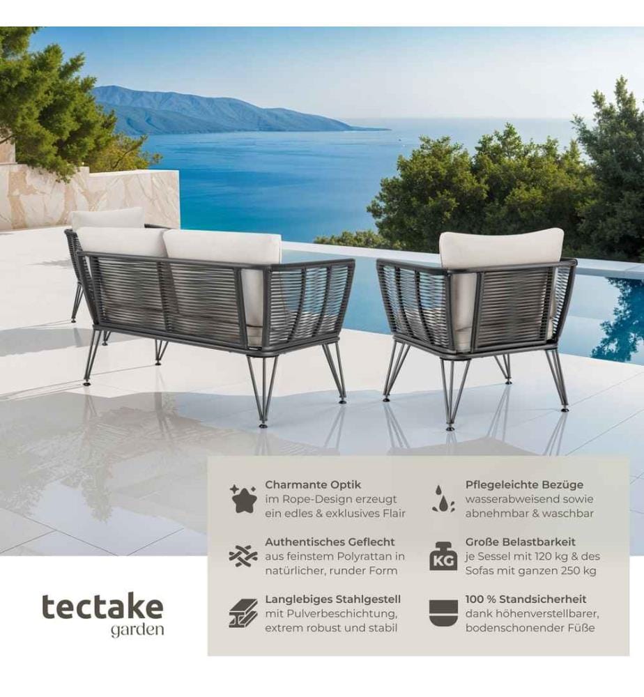 Garten-Loungeset Sundo im Rope-Design mit Polyrattan - anthrazit