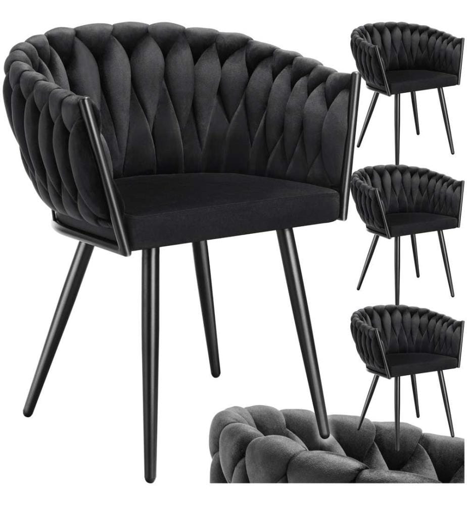 Set Esszimmerstuhl Astano Samt, Knotendesign - schwarz, 4er Set