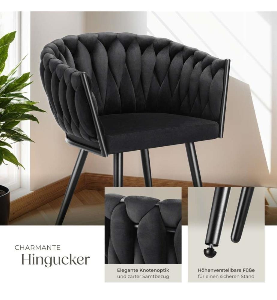 Set Esszimmerstuhl Astano Samt, Knotendesign - schwarz, 4er Set