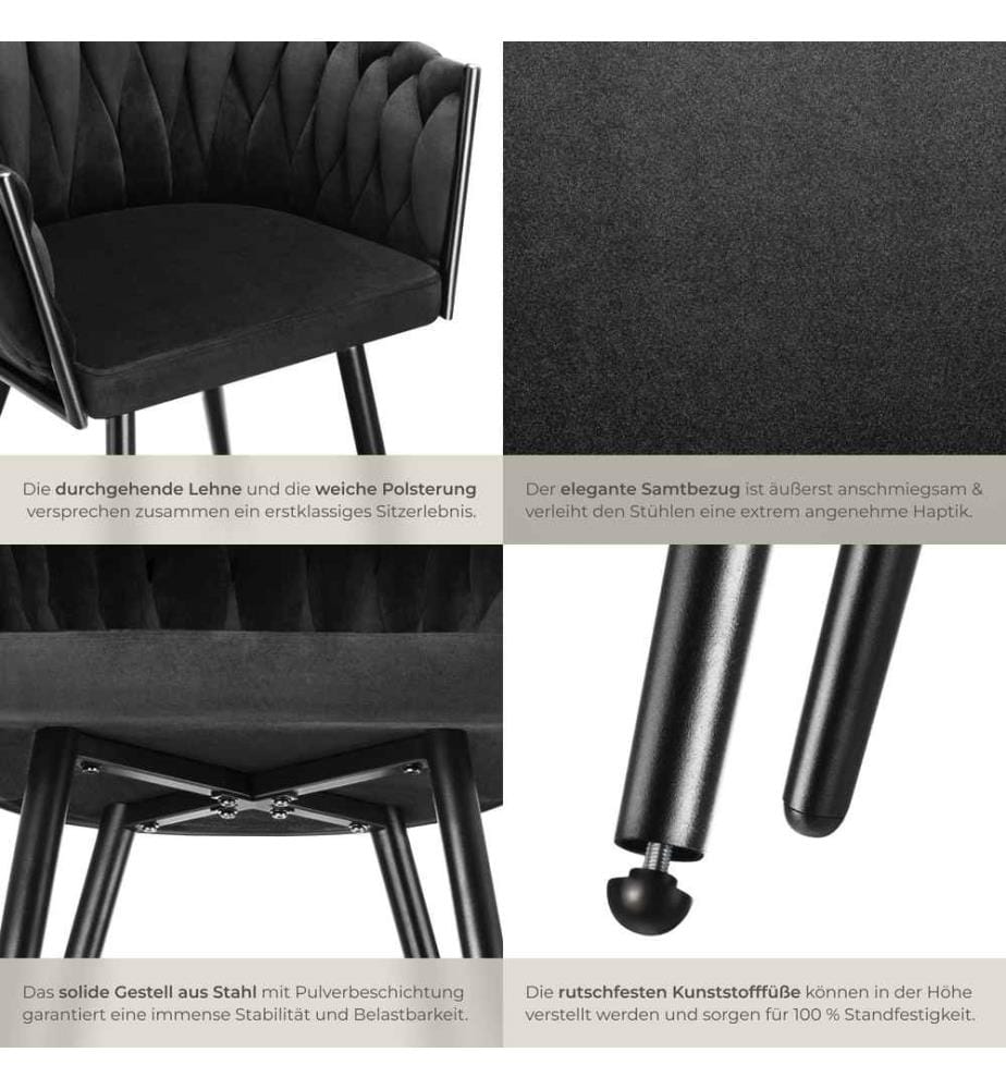 Set Esszimmerstuhl Astano Samt, Knotendesign - schwarz, 4er Set