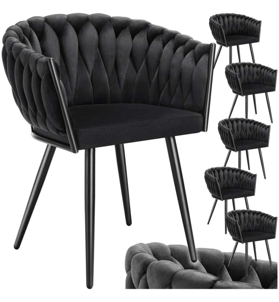 Set Esszimmerstuhl Astano Samt, Knotendesign - schwarz, 6er Set