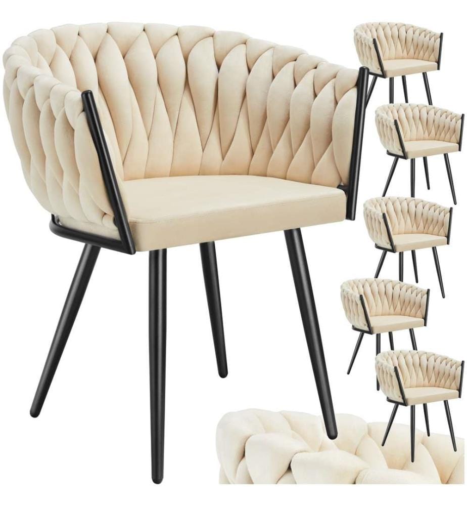 Set Esszimmerstuhl Astano Samt, Knotendesign - Sand, 6er Set