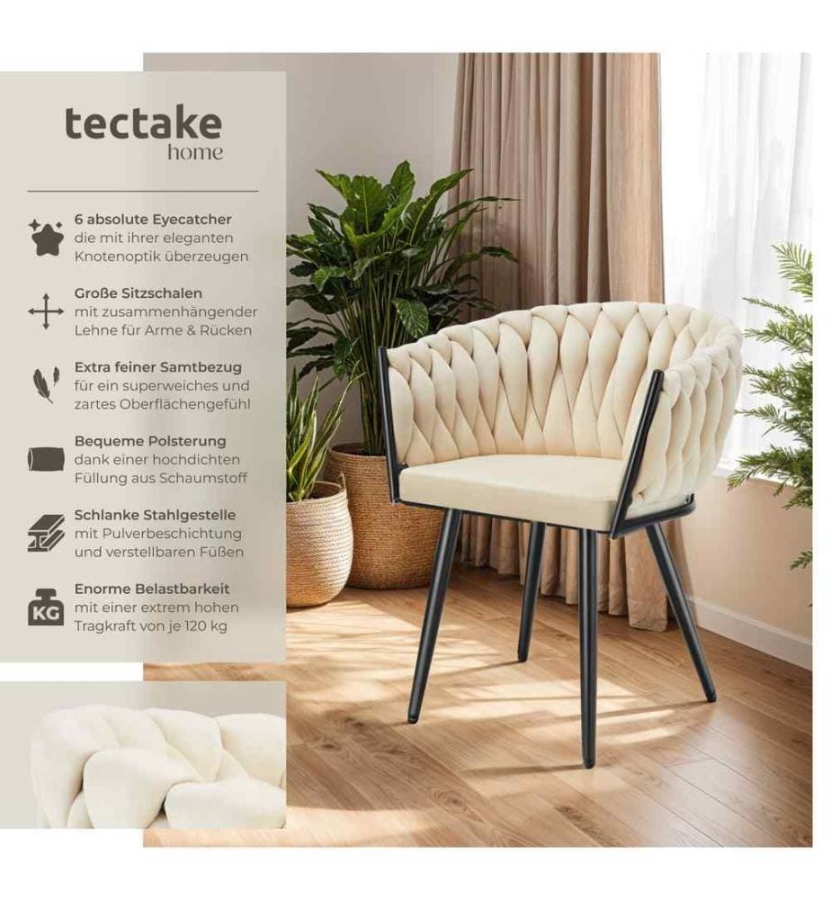 Set Esszimmerstuhl Astano Samt, Knotendesign - Sand, 6er Set