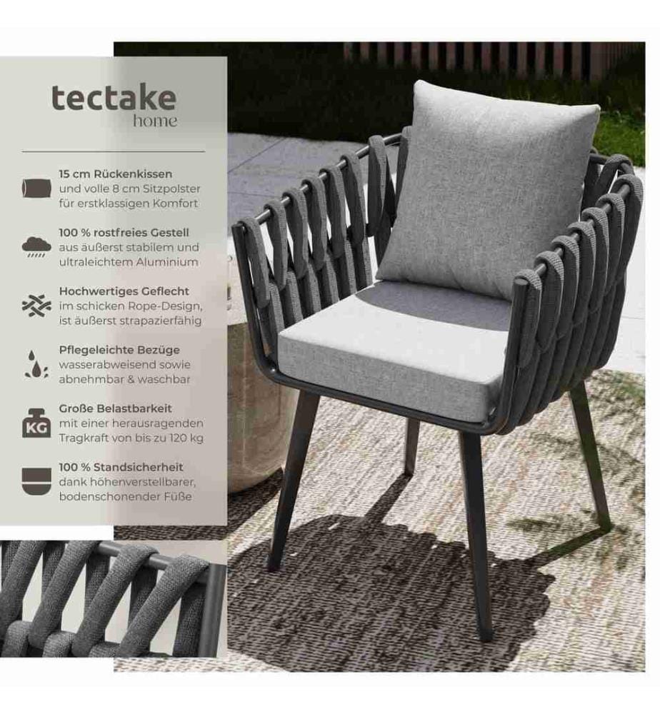 2er Set Stuhl Lugano im Rope-Design mit Aluminiumgestell - anthrazit