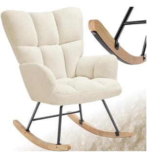 Schaukelstuhl Torve, gepolstert, mit Steppmuster, Holzkufen - Bouclé beige