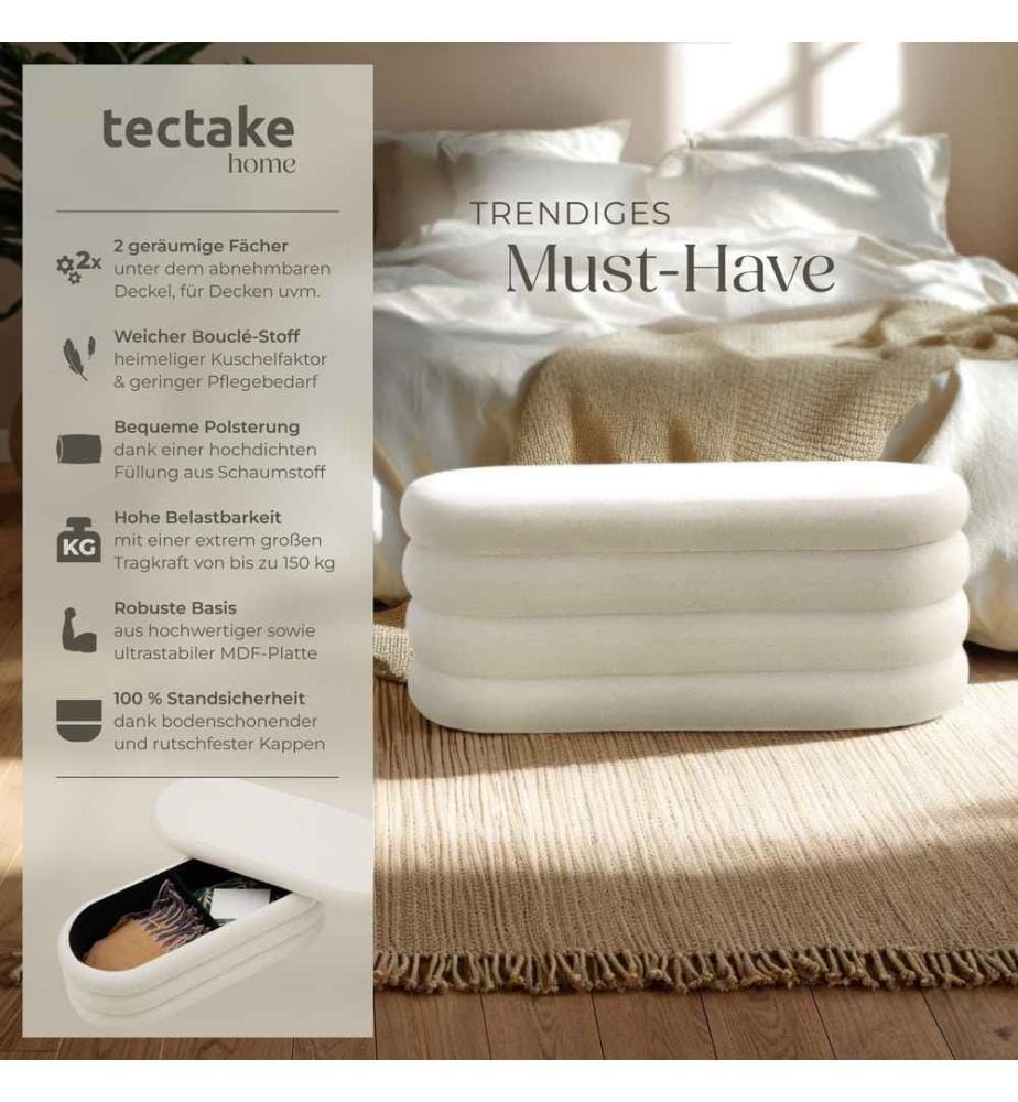 Banc rembourré ALTU avec espace de rangement - Bouclé crème blanc