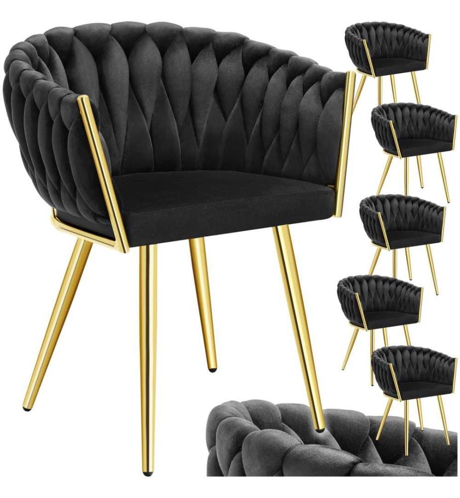 Set Esszimmerstuhl Astano Samt, Knotendesign - schwarzgold, 6er Set