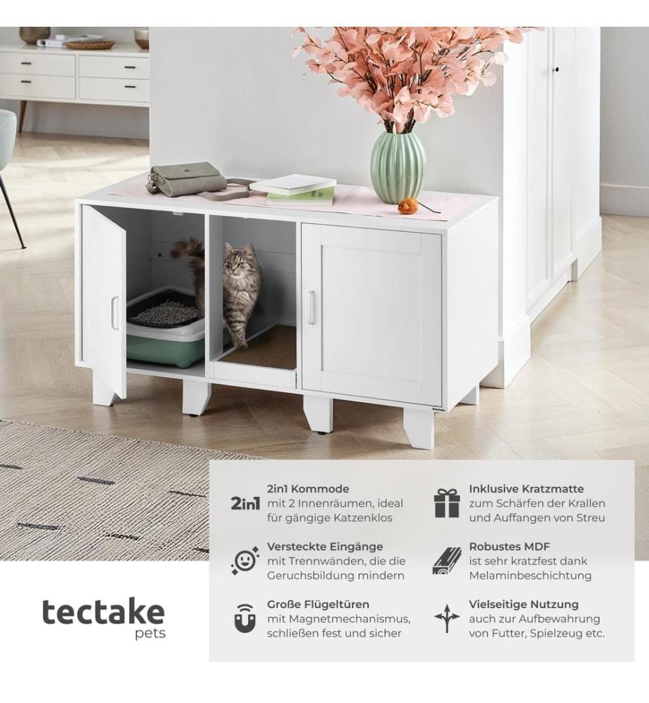 Maison de toilettage pour chat FREYA avec tapis à gratter inclus - blanc