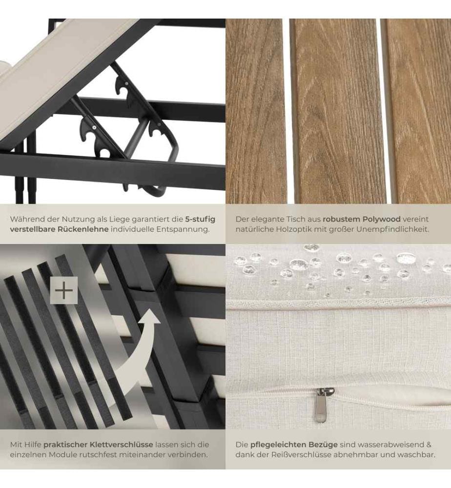 Gartenlounge-Set Magaluf, 5in1 Funktion, Aluminiumgestell - anthrazitgrau