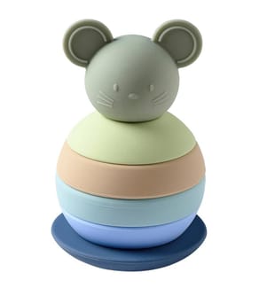 SILICONE Jouet à empiler souris vert-bleu