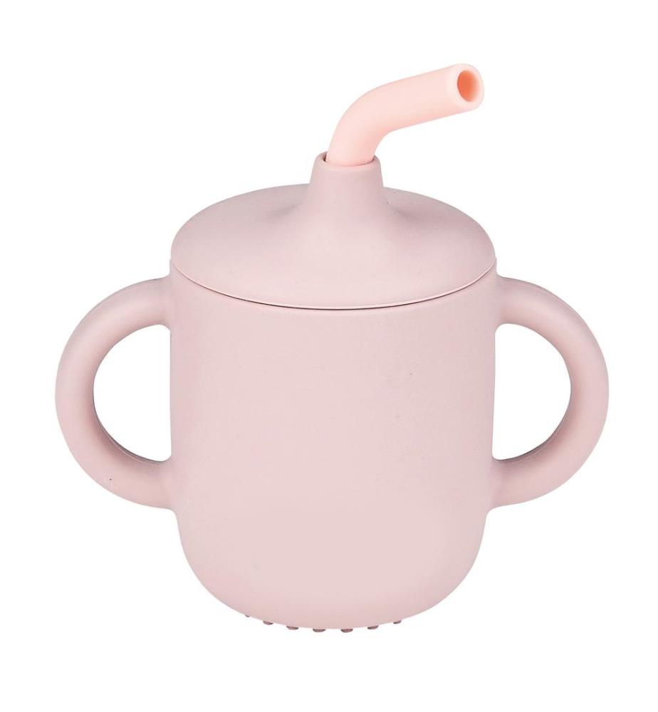 SILICONE Gobelet pour enfants avec paille rose
