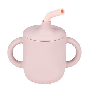 SILICONE Gobelet pour enfants avec paille rose