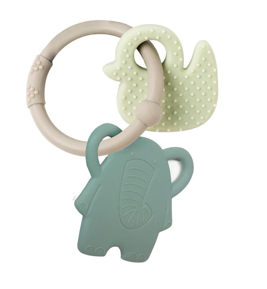 SILIKON Beissring Ente & Elefant grau