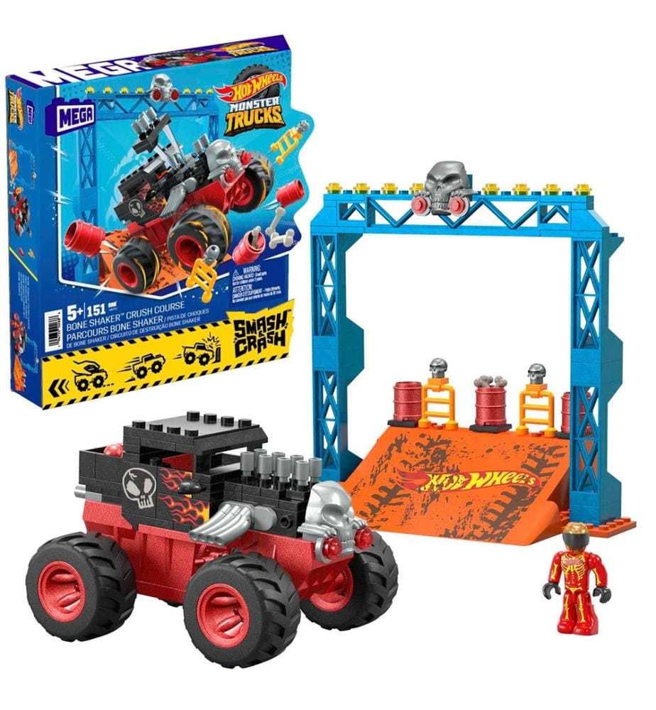 Mega Hot Wheels Monster Trucks Bone Shaker Crash Track