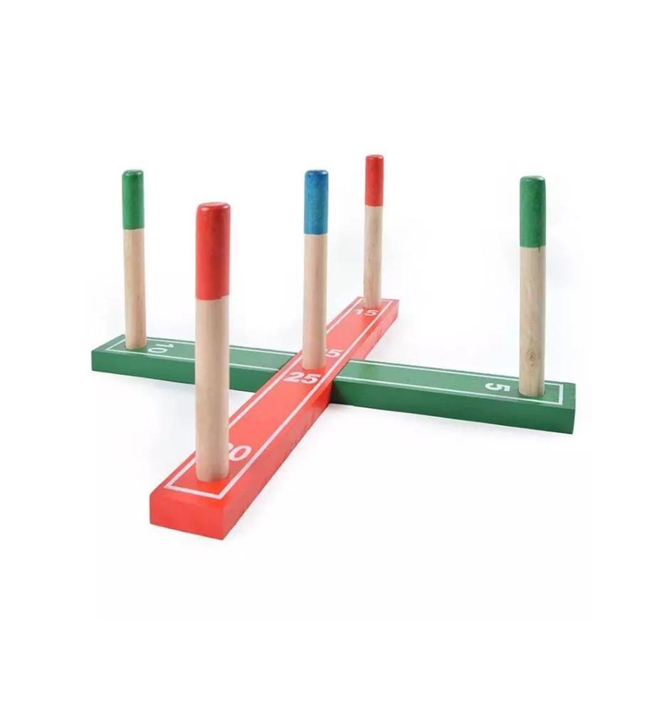 Set di anelli incrociati in legno e corda - base 42x5x2cm - punte Ø2x18cm - 5 anelli