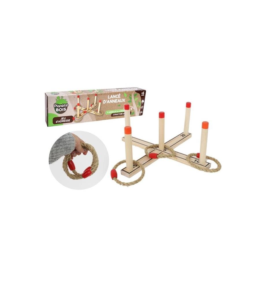 Set di anelli incrociati in legno e corda - base 42x5x2cm - punte Ø2x18cm - 5 anelli