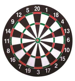 Cible Ø38x2cm avec 6 fléchettes (3 rouges et 3 jaunes) et règles dejeux