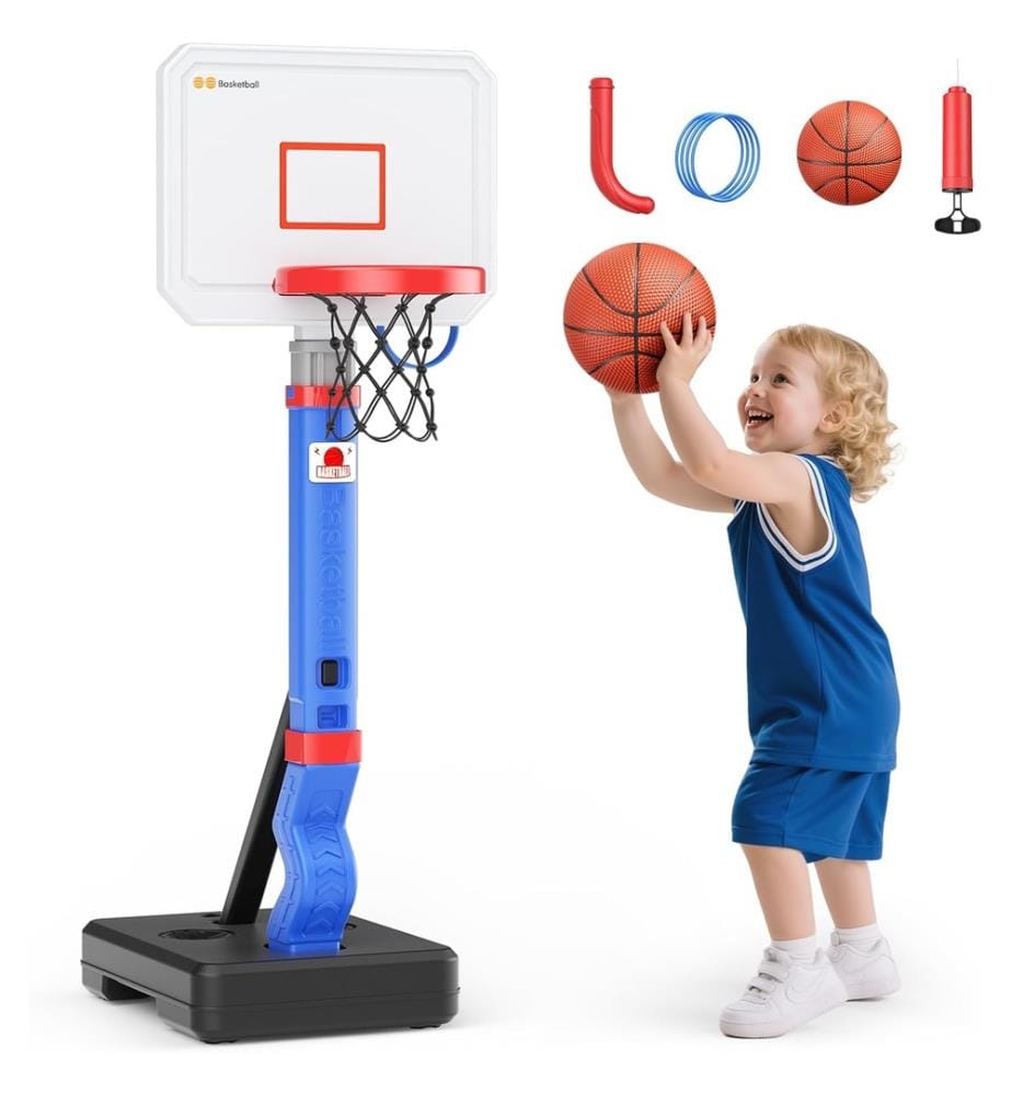 Canestro su supporto Ø21xh126cm con palla Ø12cm e pompa da 10cm.pompa da 10cm - tabellone 26x36cm