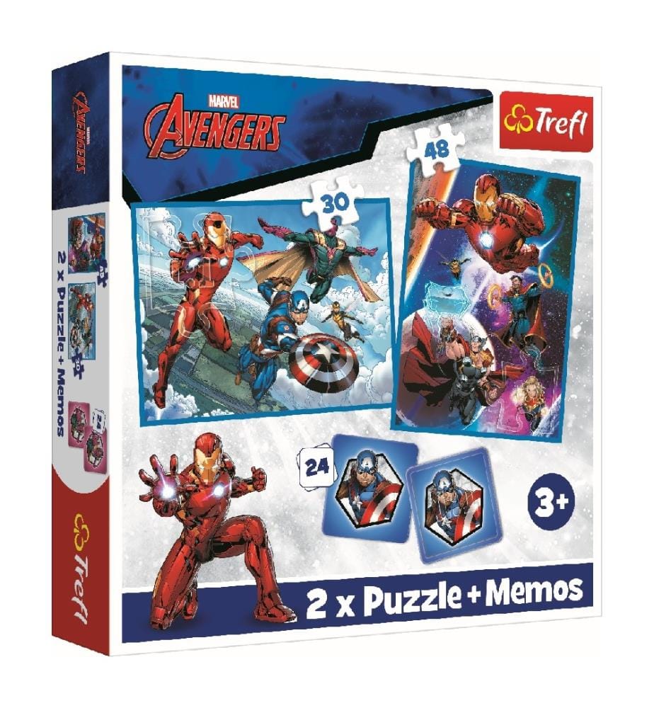 2Xpuzzles + Memos Avengers, Les Héros À L'Action - 30 Et 48Pcs + Mémos 24 Cartes - 3 Ans +