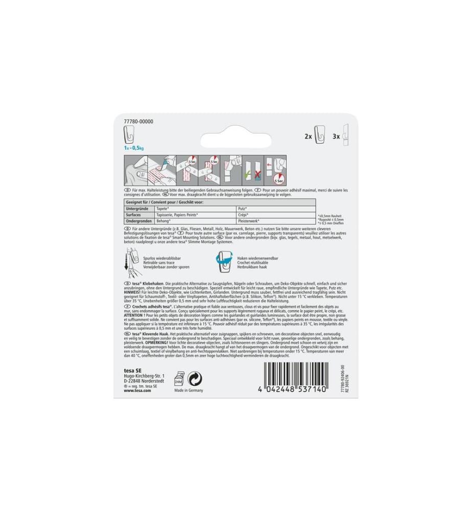 TESA - Crochet adhésif pour le papier peint et le plâtre 0,5 kg
