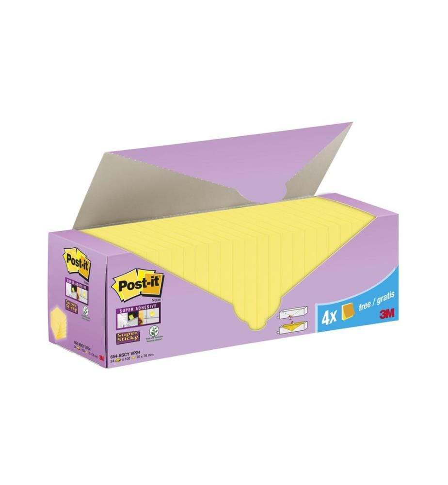 POST-IT - Fiche de bloc-notes Z-Notes Super Sticky Jaune 7.6 cm x 7.6 cm