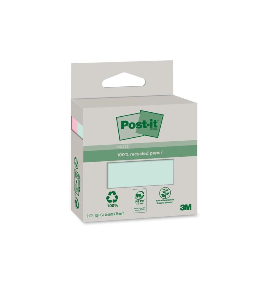 POST-IT - Notizzettel Recycling Notes 7.6 x 7.6 cm, Blau