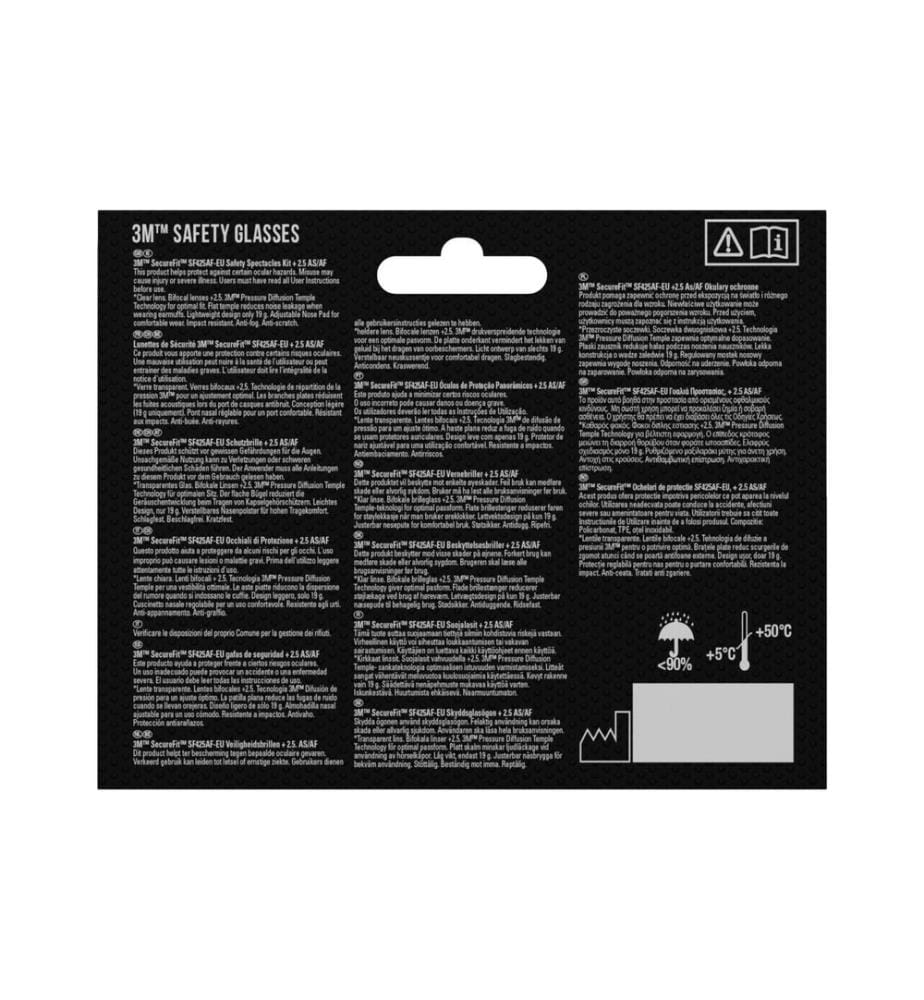 3M - Schutzbrille SecureFit 425 mit +2.5 Dioptrie, Transparent