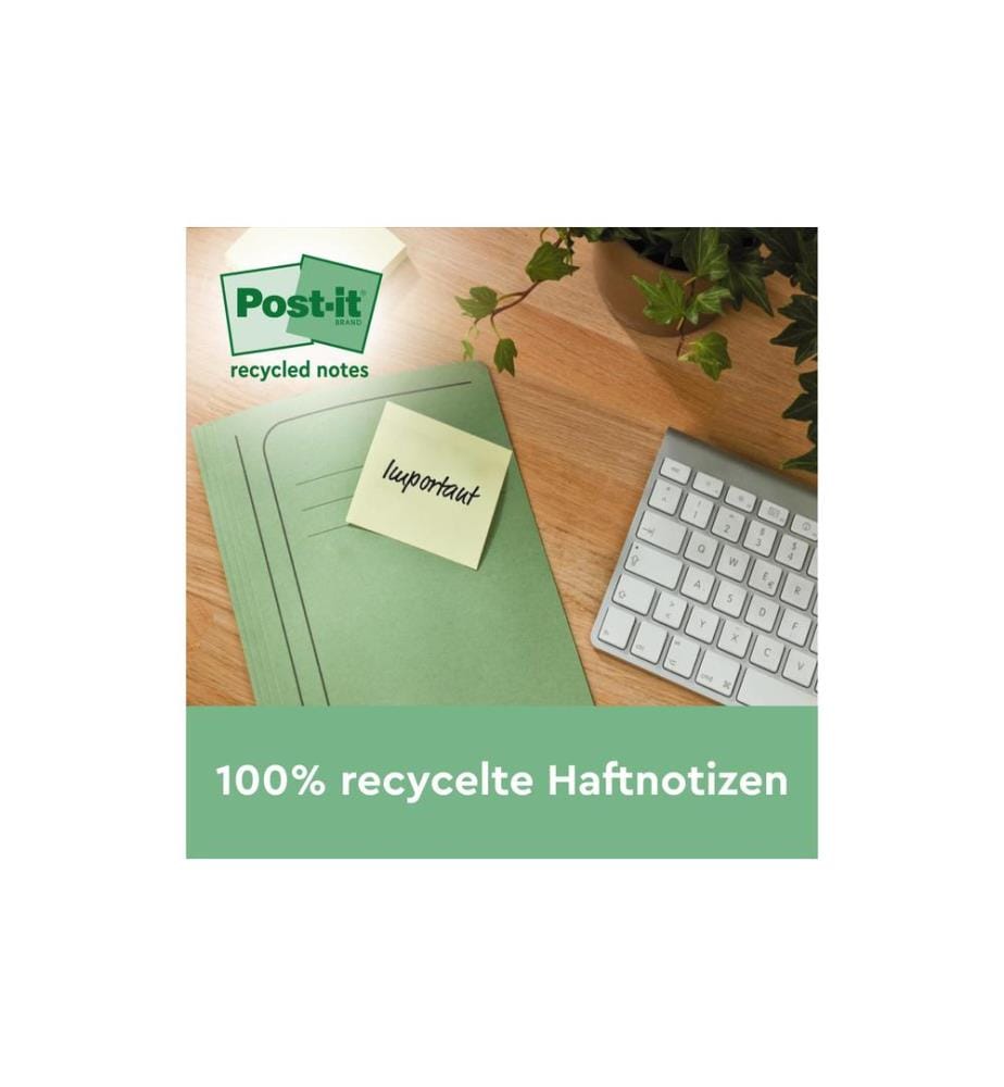 POST-IT - Notizzettel Super Sticky Recycling, Gelb, 3 Blöcke