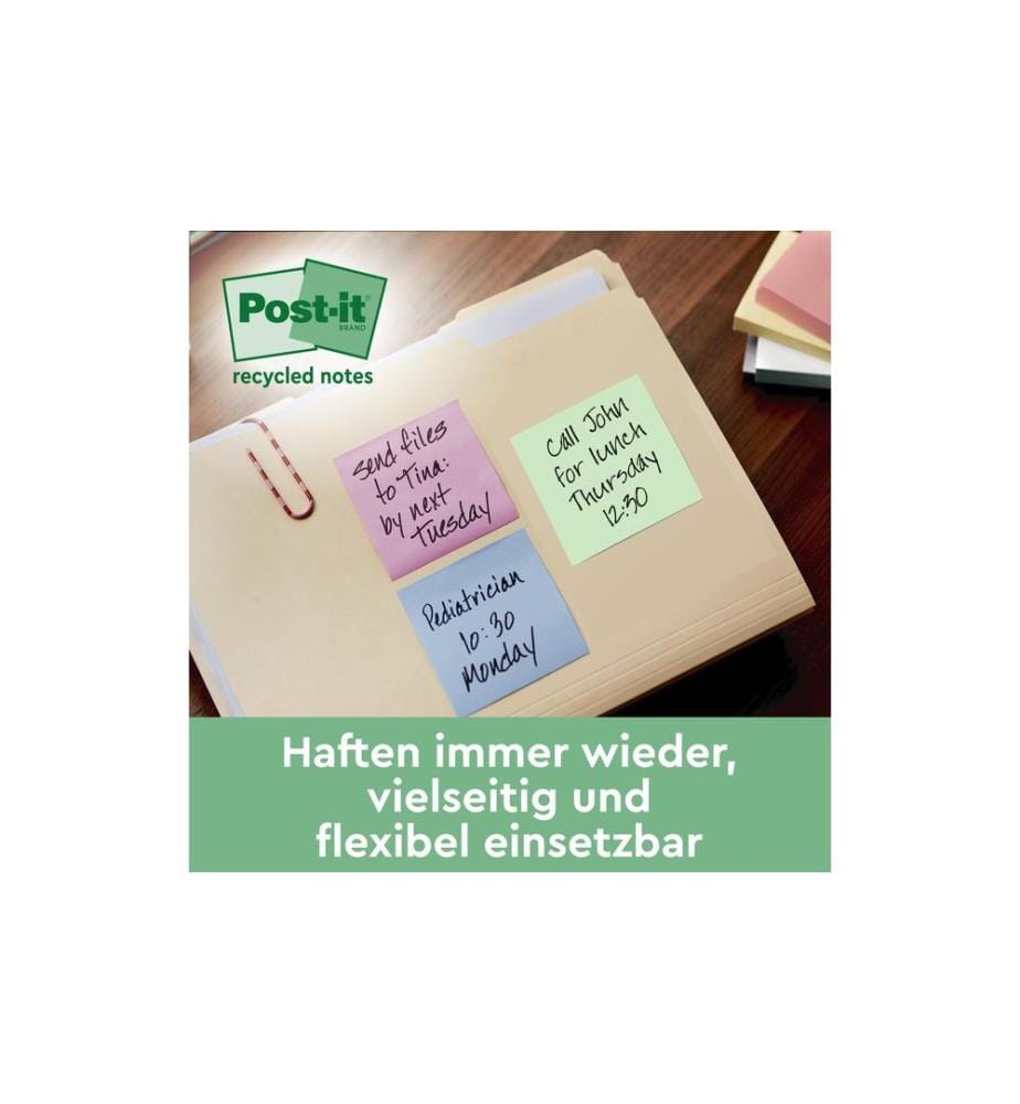 POST-IT - Notizzettel Super Sticky Recycling, Mehrfarbig, 12 Blöcke