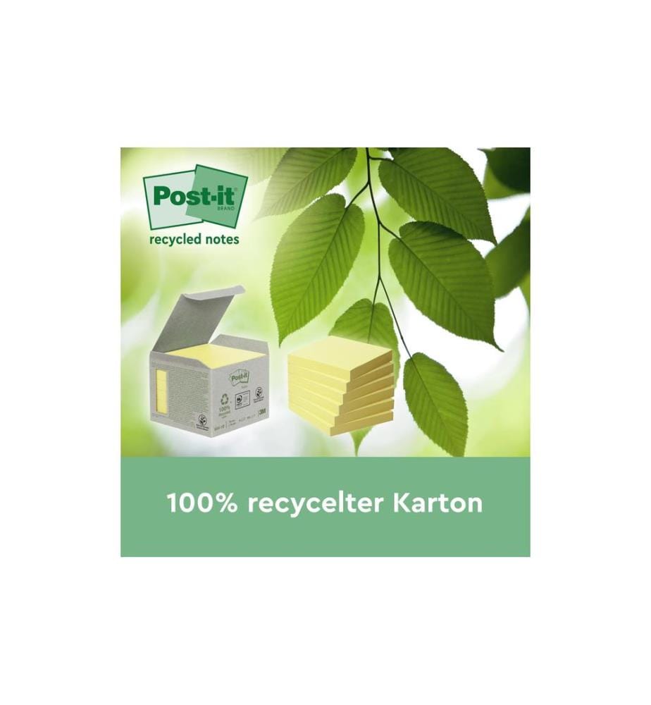 POST-IT - Fiche de bloc-notes Super Sticky Recycling, Jaune, 12 blocs