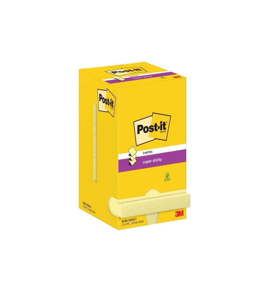 POST-IT - Fiche de bloc-notes Super Sticky Z-Notes 76 x 76 mm, jaune