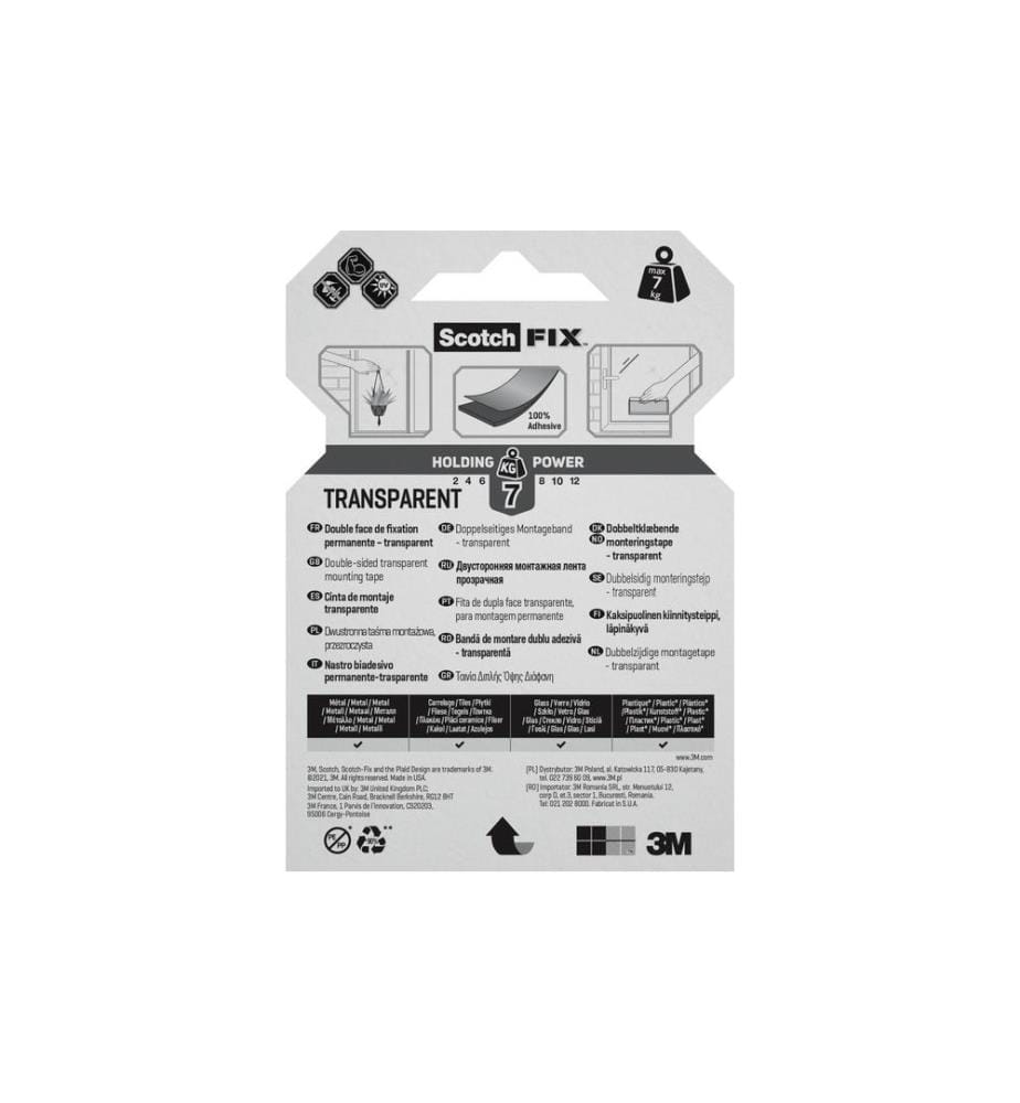 SCOTCH - Montageband SCOTCH --Fix, 19 mm x 1.5 m, 1 Rolle, Transparent