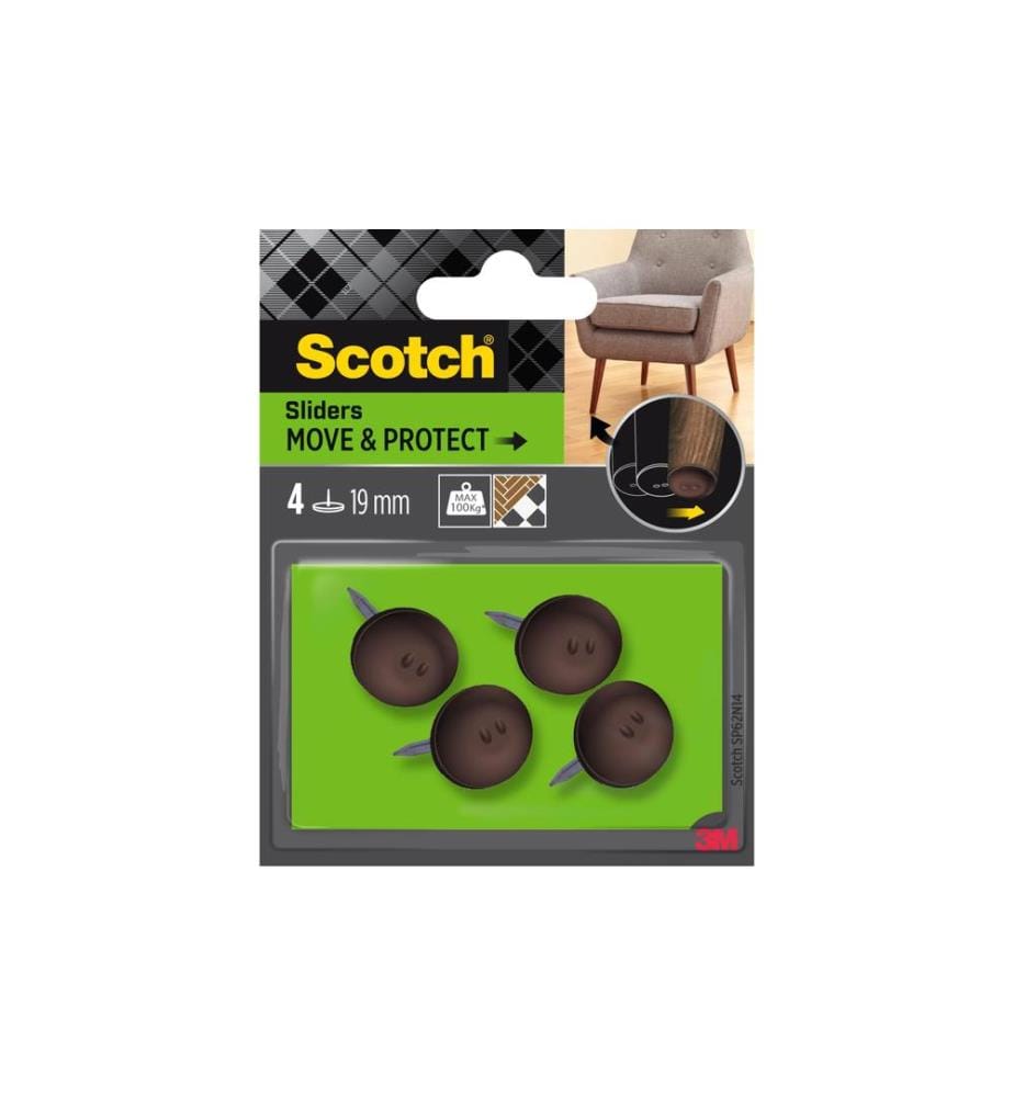 3M - Stuhlbeingleiter Move & Protect, Ø 19 mm, Braun, 4er Pack