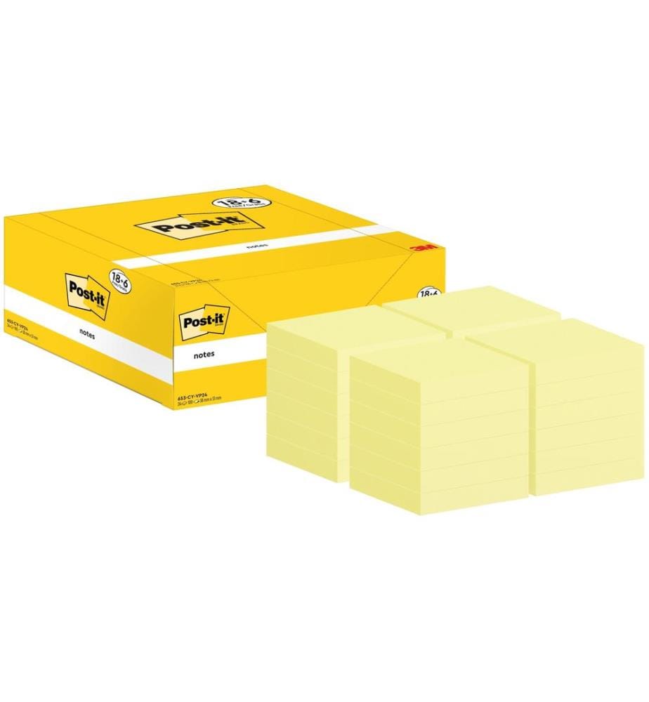 POST-IT - Fiche de bloc-notes 3M, 38 x 51 mm, 18+6 blocs, jaune