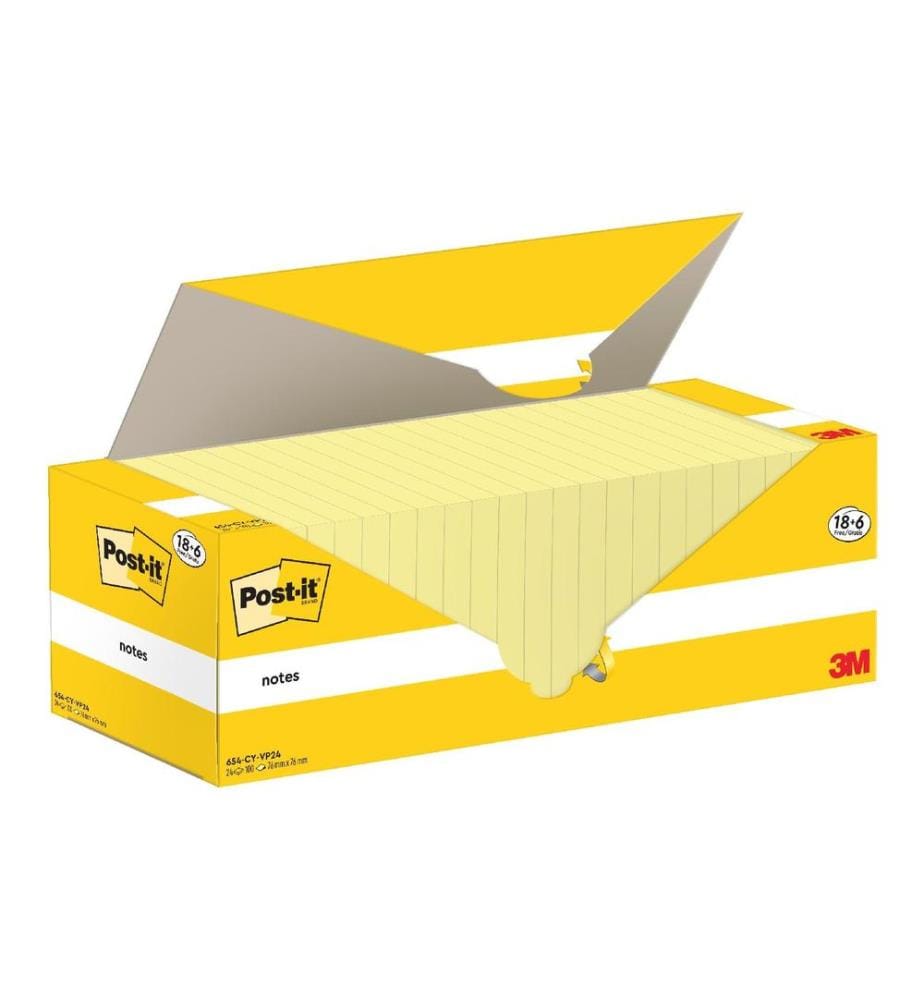 POST-IT - Fiche de bloc-notes 3M, 76 x 76 mm, 18+6 blocs, jaune