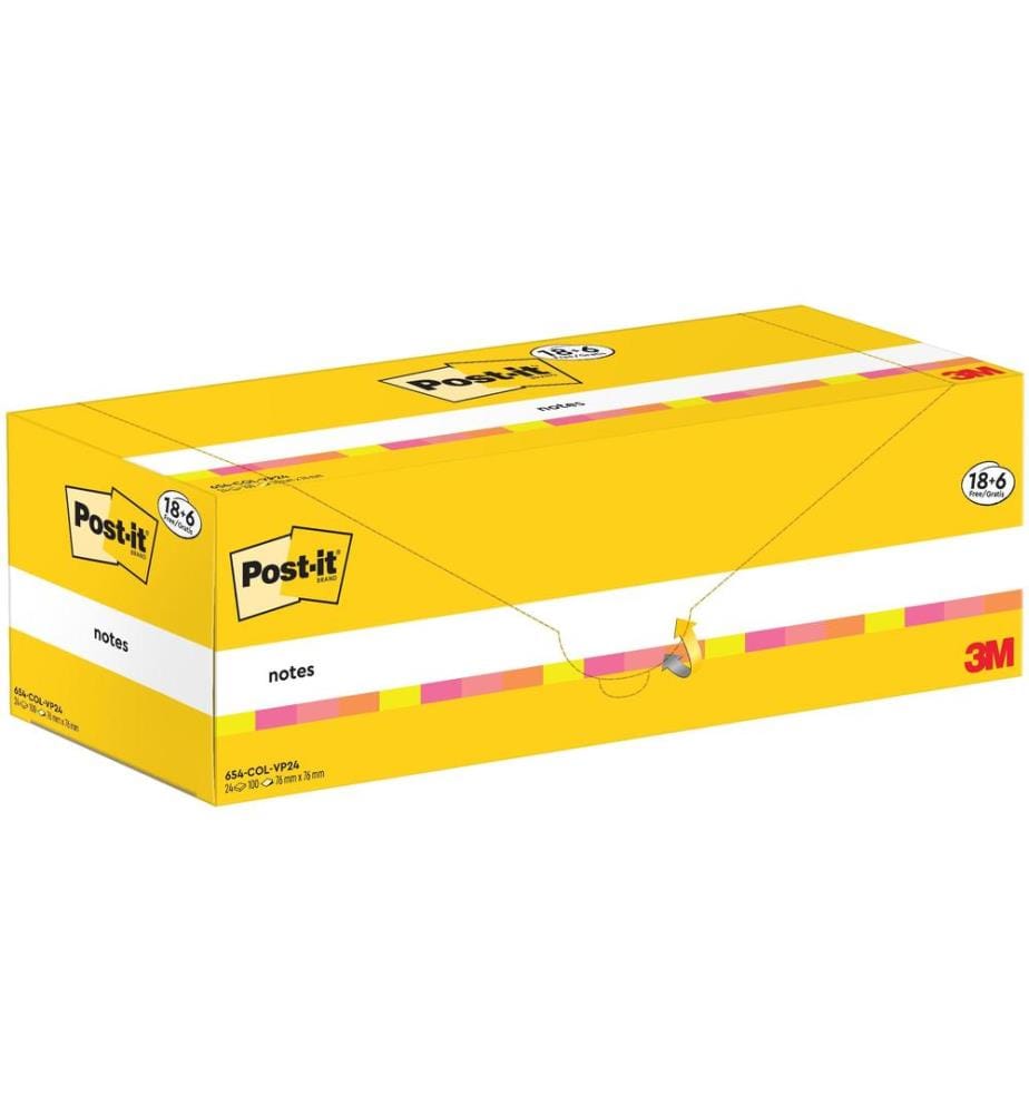 POST-IT - Notizzettel 3M, 76 x 76 mm, 18+6 Blöcke, mehrfarbig